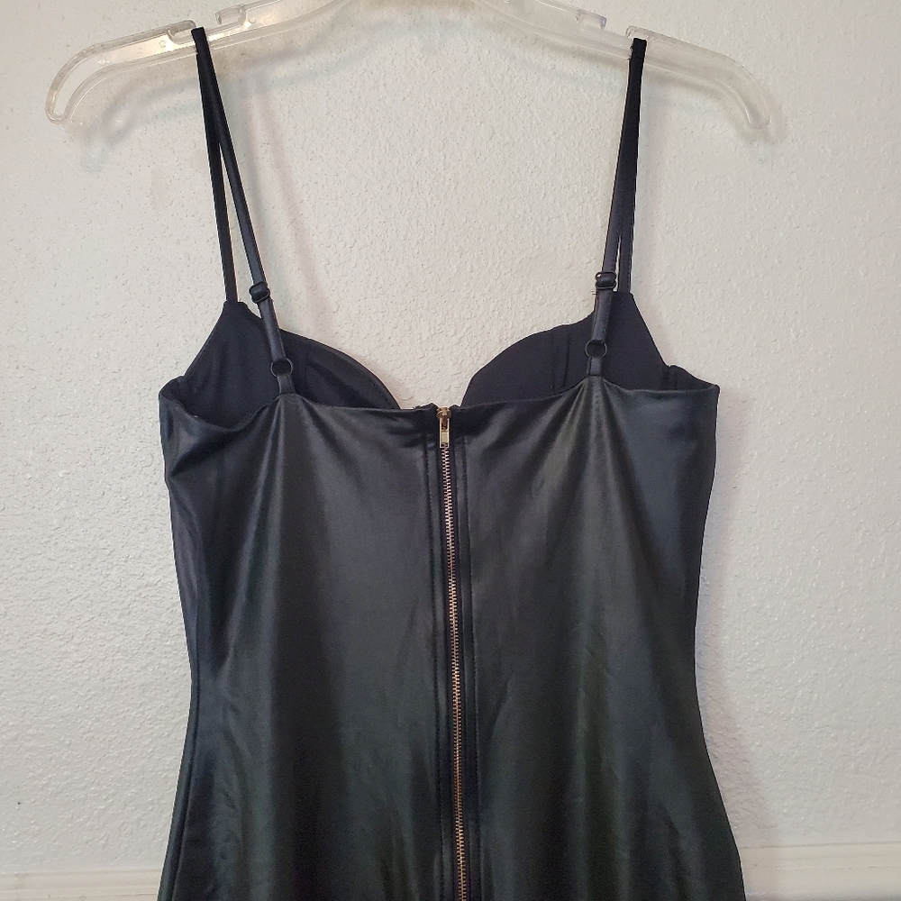 Fashion Nova Rita Faux Leather Midi Dress Black Bustier Bodycon Small NEW - Picture 5 of 12